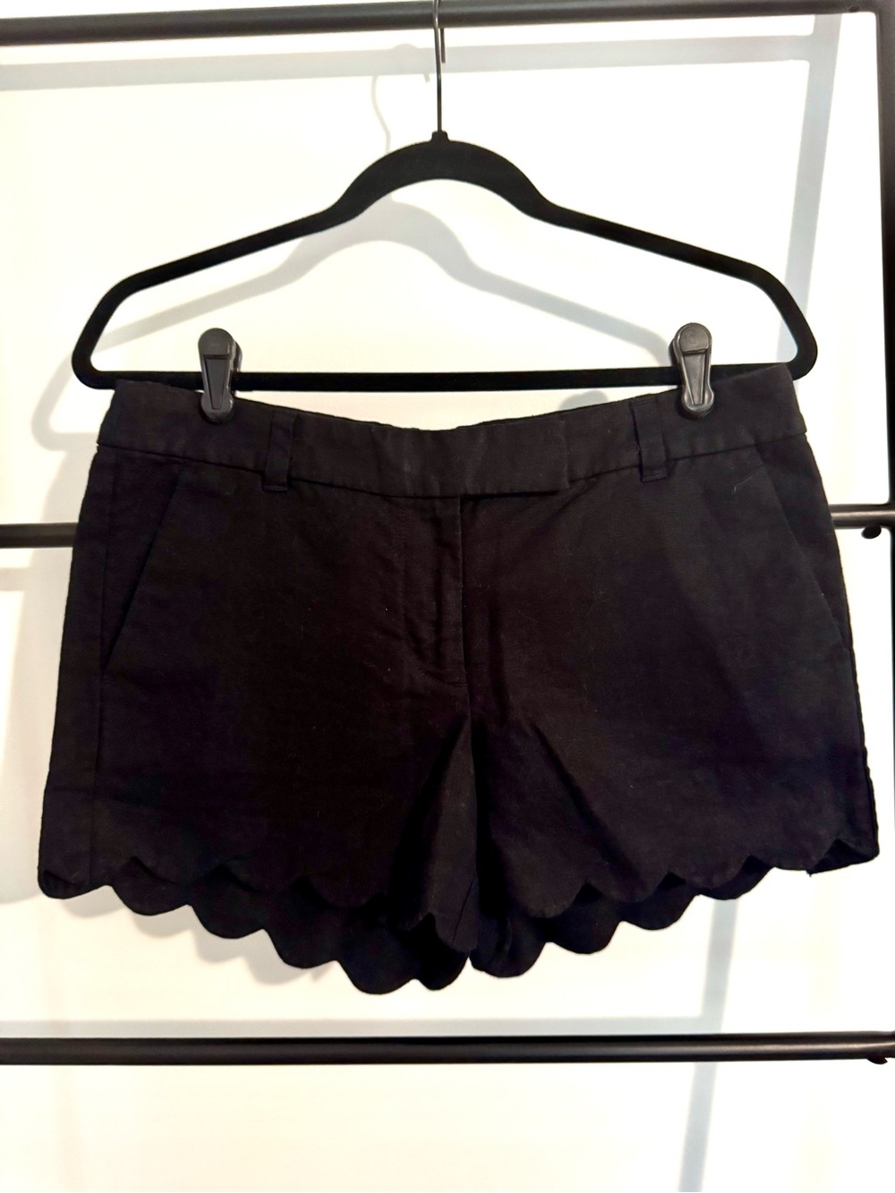 J. Crew Factory Black Scallop Hem Linen Blend Shorts, Size 6
